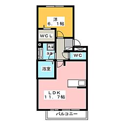 アンソレイユ 1LDKの間取図画像