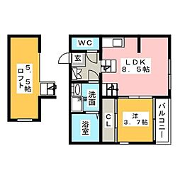 Glanz松葉町 1LDKの間取図画像