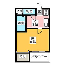 シティハイムエスポワールUS 1Kの間取図画像