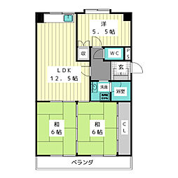 ヴィラ滝川 4階3LDKの間取り