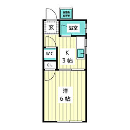 大西コーポ 1階1Kの間取り