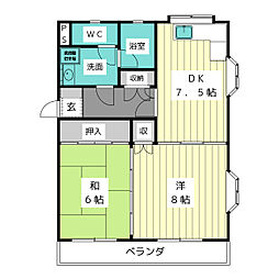 ヒバリヒルズ 3階2DKの間取り