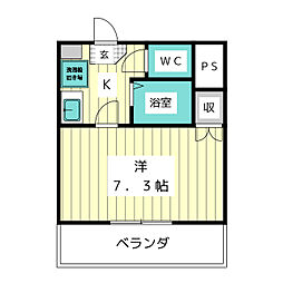 セントラルハイツ滝川 4階1Kの間取り