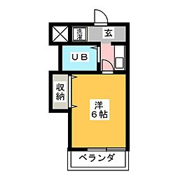 大福マンションパルナス八事裏山 1Kの間取図画像