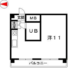 萱野ノ杜之館　名豊塩釜 5階ワンルームの間取り