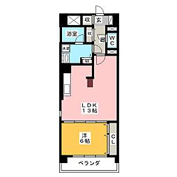 フェリクス八事表山 2階1LDKの間取り