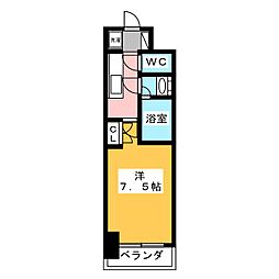 グランハイム山手通 6階1Kの間取り