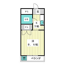 第二沖野館 1Kの間取図画像
