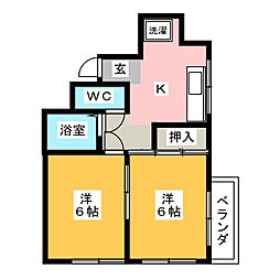 fメゾン雲雀ヶ岡 2DKの間取図画像