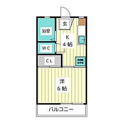 フォーヴル山花 1Kの間取図画像