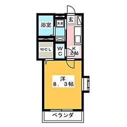 グリーンヴィル八雲 1階1Kの間取り