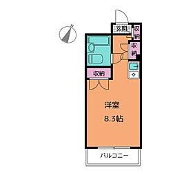 クオリシティ山手 2階ワンルームの間取り