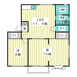 ベルエポック鶴見 2階2LDKの間取り