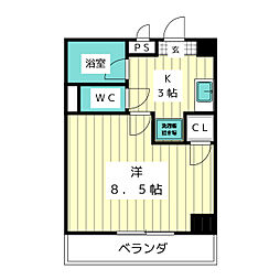 リブローネ南山 3階1Kの間取り
