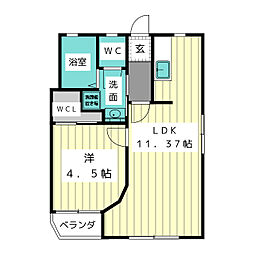 セントラル川名 4階1LDKの間取り