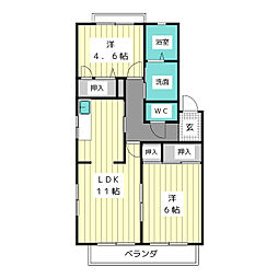 グランデール南山　Ａ棟 2階2LDKの間取り