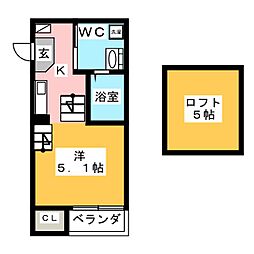 ハーモニーテラス川名町 1階1SKの間取り