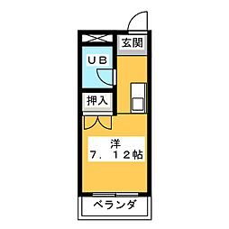 メゾン・ド・ミュール 1階ワンルームの間取り