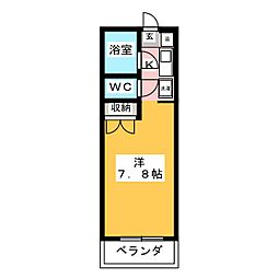 ビューテラス 1階ワンルームの間取り
