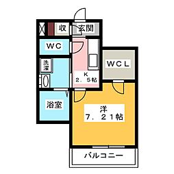 クレストさつき 2階1Kの間取り