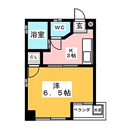 シャトー山田 3階1Kの間取り