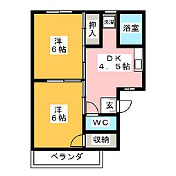 フォーブル竜宮 2階2DKの間取り