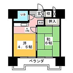 サン宮脇 2DKの間取図画像