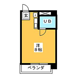 キャティア内田橋 5階ワンルームの間取り