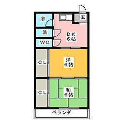 日興ハイツ 1階2DKの間取り