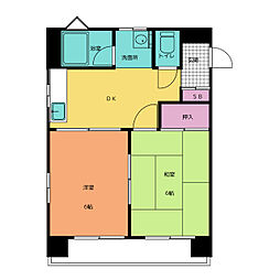 マンション琴鶴 2階2DKの間取り