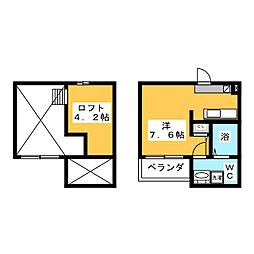 ラ・フォルテ 1階ワンルームの間取り