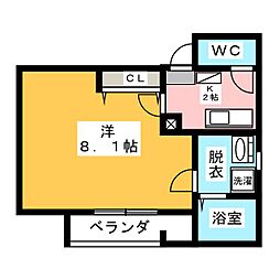 クレフラスト大同B棟 1Kの間取図画像