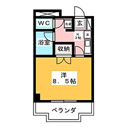 セントラルハイツ二野 4階1Kの間取り