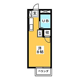 パセオ外山 2階ワンルームの間取り