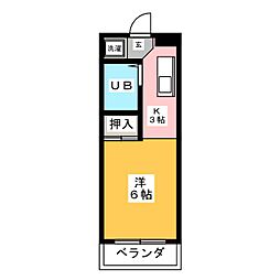 岩本ビル 5階ワンルームの間取り