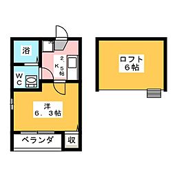 ルーチェ1 2階1Kの間取り