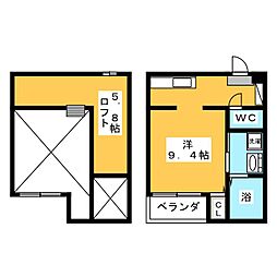 クローバー 1階1Kの間取り