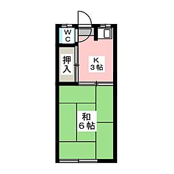 山水荘 2階1Kの間取り