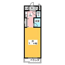 ソレーユI 2階1Kの間取り