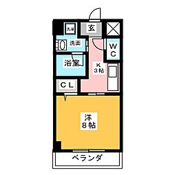 プランドール神宮苑 5階1Kの間取り