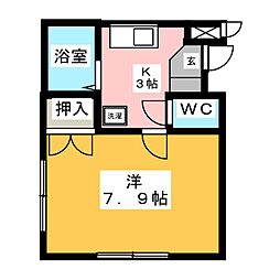 サンライフ高木 2階1Kの間取り