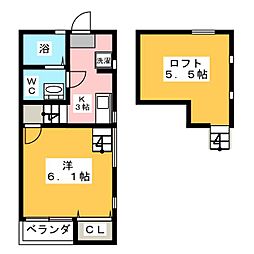 コーエイII 2階1Kの間取り
