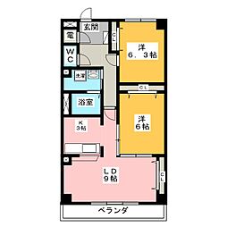 スターハイツ「みなみ」 2階2LDKの間取り