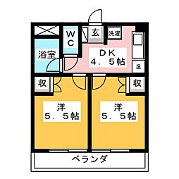 ハイム戸部 2階2DKの間取り
