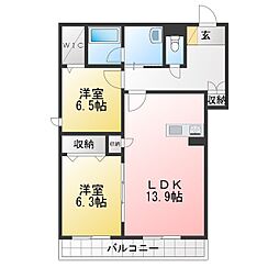 カルム・ラ・ポーズ 2LDKの間取図画像