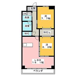 オルソパール伝馬 2LDKの間取図画像