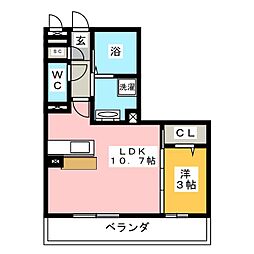 ヴィオーラ八番A 1LDKの間取図画像
