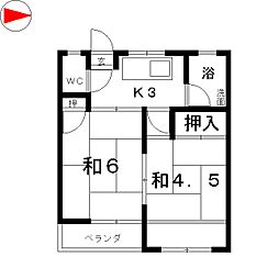 三浦ビル 2Kの間取図画像