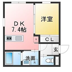 ベネフィス観音町 1DKの間取図画像