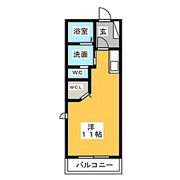 クラヴィエ北頭 ワンルームの間取図画像